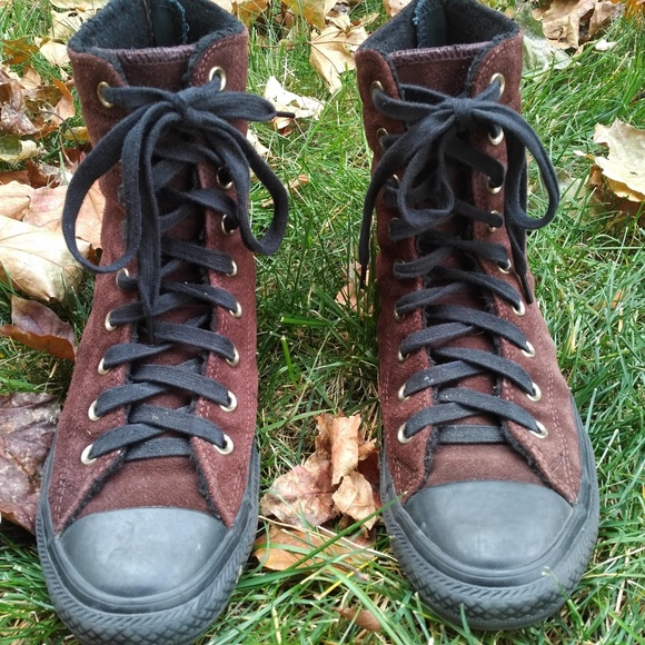 Plum-Brown Fleece-Lined Hi-top Suede Converse 8.5 - Picture 3 of 4